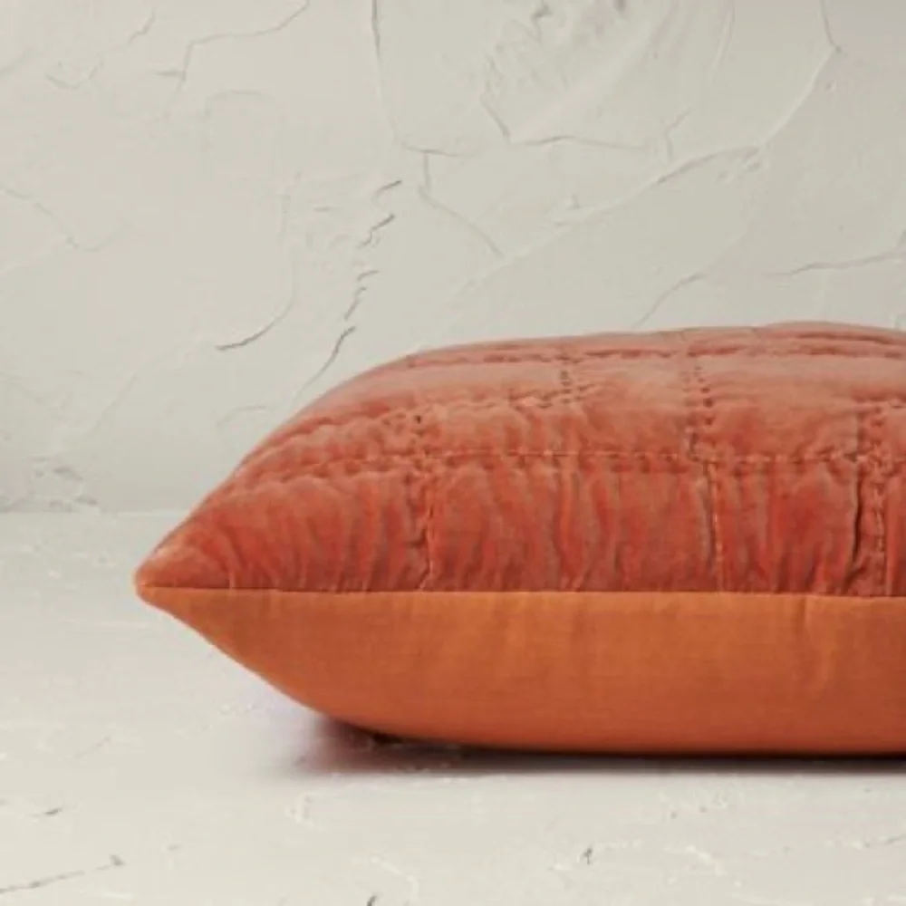 Quilted Cotton Velvet Square Throw Pillow Rust -Opalhouse designed with Jungalow